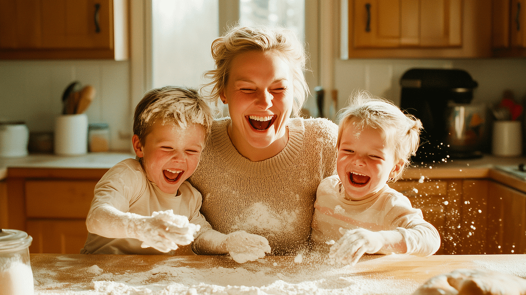 Parent spending cooking time her children in a lived-in home.
