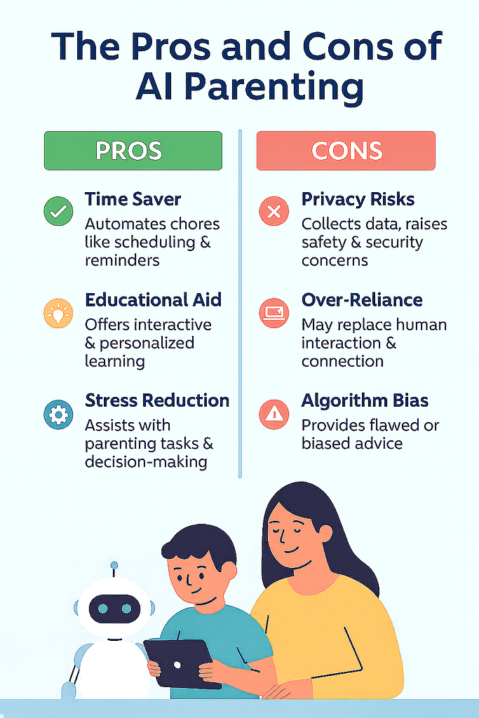 Visual comparison of how parenting tasks differ when using AI vs. traditional methods.